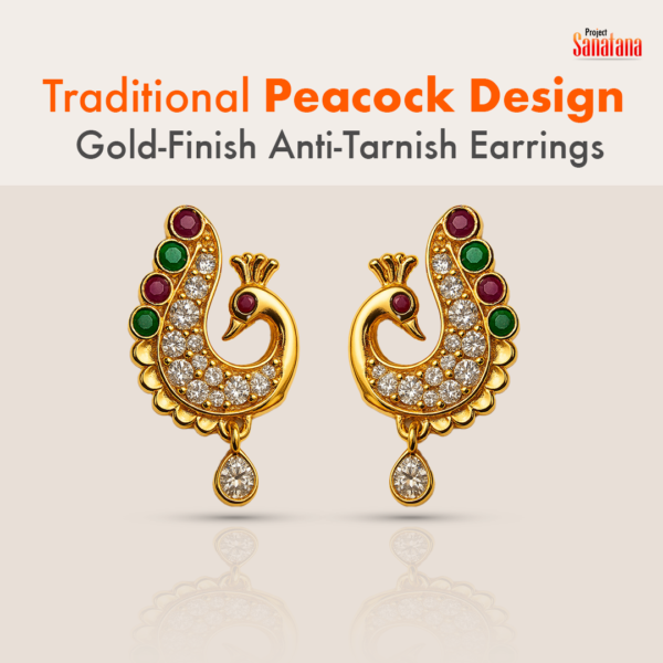 Peacock Design Gold-Finish Anti-Tarnish Earrings – Traditional Temple Style