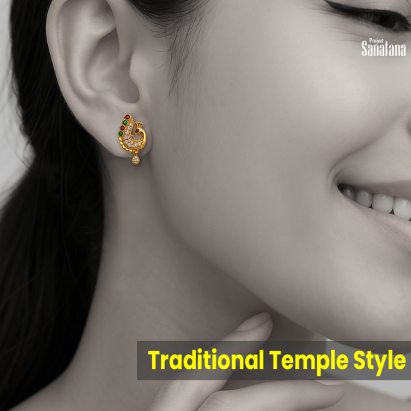 Peacock Design Gold-Finish Anti-Tarnish Earrings – Traditional Temple Style - Image 3