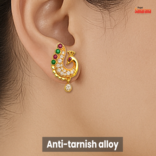 Peacock Design Gold-Finish Anti-Tarnish Earrings – Traditional Temple Style - Image 5