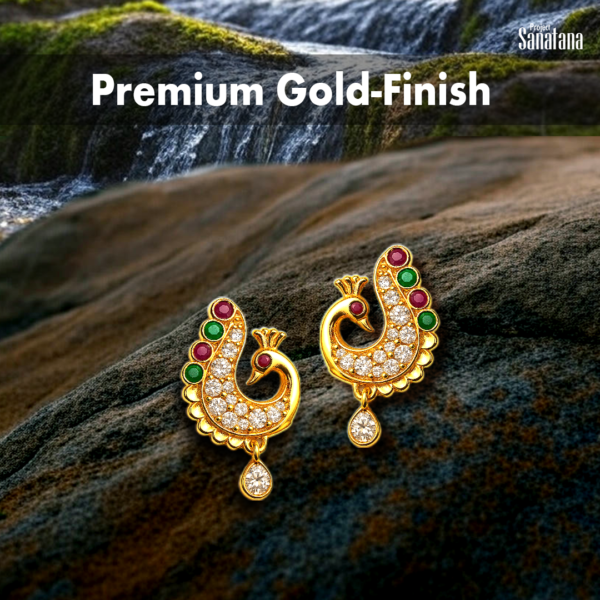 Peacock Design Gold-Finish Anti-Tarnish Earrings – Traditional Temple Style - Image 4
