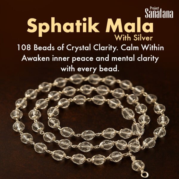 Sphatik Mala (Quartz Crystal) – 108 Beads- 8mm - With Silver Capping