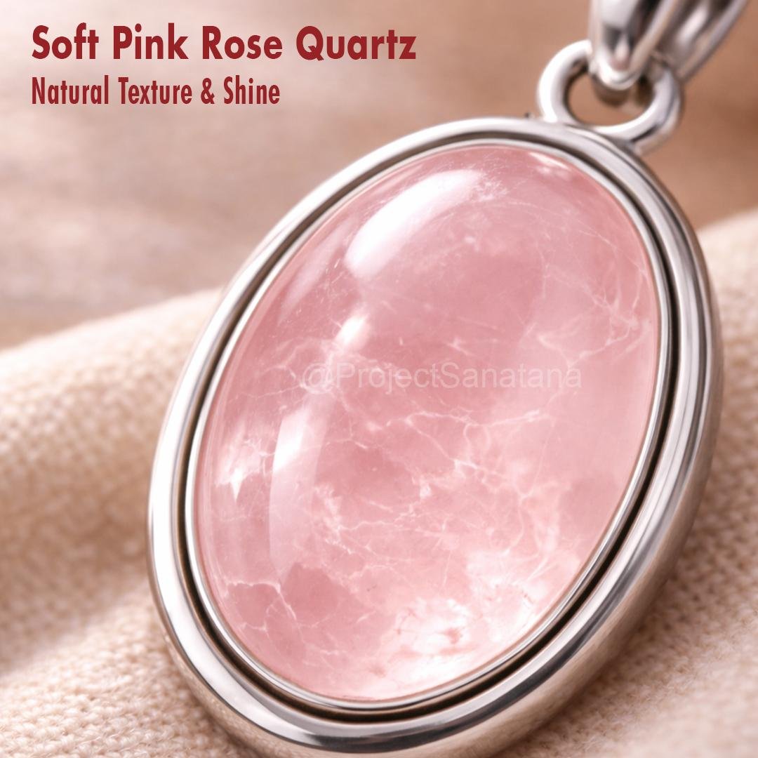 Natural Rose Quartz Pendant in 925 Pure Silver