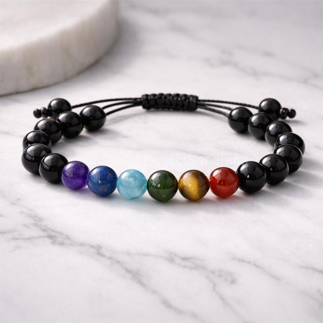 7 Chakra Bracelet with Black Tourmaline