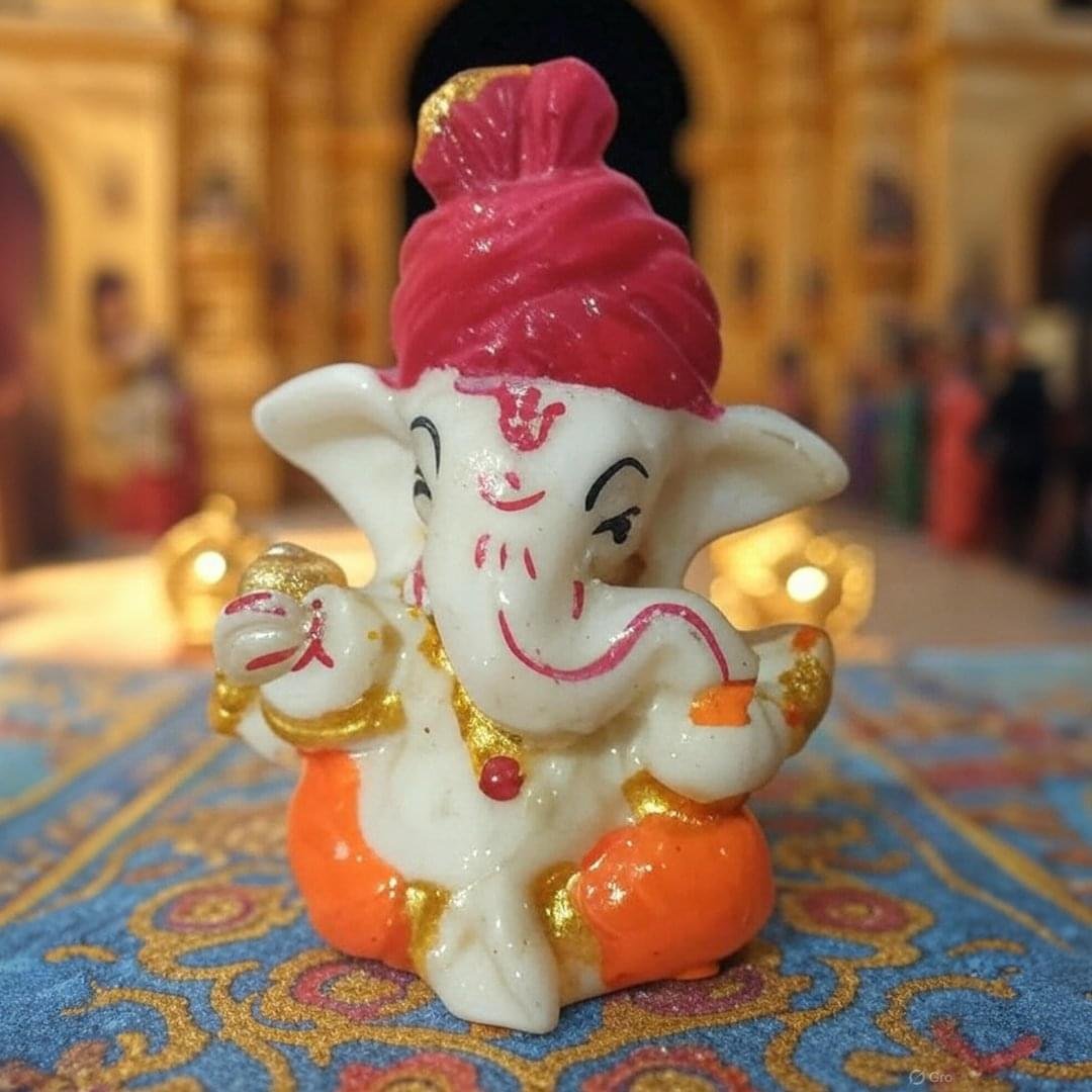 Elegant Ganesha Idol with Red Turban – Home Decor & Gift Item