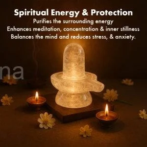 Sphatik Shiva Lingam – Buy Natural Quartz Hand-Carved, Energized | For Health, Clarity, Purity & Spiritual Growth 330g – 3″